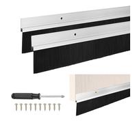 M METERXITY 2-Pack Door Brush Bottom Sweep, 39" L x 2.6" W H-Shape Aluminum Alloy Base with 1.6" Nylon Brush for Industrial/Home/Garage Door Seal, Strong Adhesive Weather Stripping Kit[Silver]