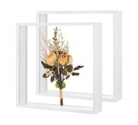M METERXITY 2-Pack Dried Flower Frame, 10 x 10 Inch Double Acrylic Wooden Dried Flower Photo Floating Frame for Tabletop/DIY/Handicrafts [White]