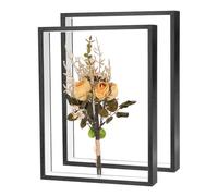 M METERXITY 2-Pack Dried Flower Frame, 12 x 16 Inch Double Acrylic Wooden Dried Flower Photo Floating Frame for Tabletop/DIY/Handicrafts [Black]