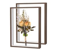M METERXITY 2-Pack Dried Flower Frame, 12 x 16 Inch Double Acrylic Wooden Dried Flower Photo Floating Frame for Tabletop/DIY/Handicrafts [Coffee]