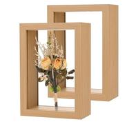 M METERXITY 2-Pack Dried Flower Frame, 4 x 6 Inch Double Acrylic Wooden Dried Flower Photo Floating Frame for Tabletop/DIY/Handicrafts [Wood Color]