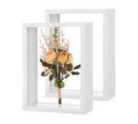 M METERXITY 2-Pack Dried Flower Frame, 5 x 7 Inch Double Acrylic Wooden Dried Flower Photo Floating Frame for Tabletop/DIY/Handicrafts [White]
