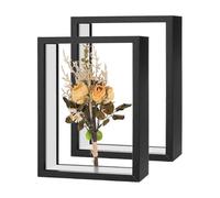 M METERXITY 2-Pack Dried Flower Frame, 5 x 7 Inch Double Acrylic Wooden Dried Flower Photo Floating Frame for Tabletop/DIY/Handicrafts [Black]
