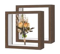 M METERXITY 2-Pack Dried Flower Frame, 6 x 6 Inch Double Acrylic Wooden Dried Flower Photo Floating Frame for Tabletop/DIY/Handicrafts [Coffee]