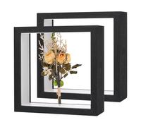 M METERXITY 2-Pack Dried Flower Frame, 6 x 6 Inch Double Acrylic Wooden Dried Flower Photo Floating Frame for Tabletop/DIY/Handicrafts [Black]