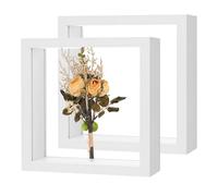 M METERXITY 2-Pack Dried Flower Frame, 6 x 6 Inch Double Acrylic Wooden Dried Flower Photo Floating Frame for Tabletop/DIY/Handicrafts [White]