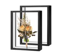 M METERXITY 2-Pack Dried Flower Frame, 6 x 8 Inch Double Acrylic Wooden Dried Flower Photo Floating Frame for Tabletop/DIY/Handicrafts [Black]