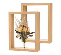 M METERXITY 2-Pack Dried Flower Frame, 6 x 8 Inch Double Acrylic Wooden Dried Flower Photo Floating Frame for Tabletop/DIY/Handicrafts [Wood Color]
