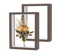 M METERXITY 2-Pack Dried Flower Frame, 6 x 8 Inch Double Acrylic Wooden Dried Flower Photo Floating Frame for Tabletop/DIY/Handicrafts [Coffee]