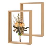 M METERXITY 2-Pack Dried Flower Frame, 8 x 12 Inch Double Acrylic Wooden Dried Flower Photo Floating Frame for Tabletop/DIY/Handicrafts [Wood Color]