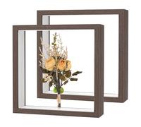 M METERXITY 2-Pack Dried Flower Frame, 8 x 8 Inch Double Acrylic Wooden Dried Flower Photo Floating Frame for Tabletop/DIY/Handicrafts [Coffee]