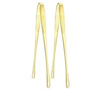 M METERXITY 2-Pack Extra Long Grill Tongs, 9.4 Inch Non-Slip 304 Stainless Steel Locking Tongs for Cooking/Buffet/Outdoor Barbecue, Korean BBQ Tweezers Metal Clamp Tool [Gold Tone]