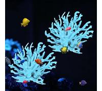 M METERXITY 2 Pack Fake Coral Fish Decorations for Tank, PVC Coral Decor, Artificial Fish Aquarium Decor [Blue, 3.54'' x 1.57'' x 3.35'',L x W x H]