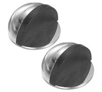 M METERXITY 2-Pack Floor Mounted Door Stops, Stainless Steel Half Dome Floor Gate Stopper with Plastic Rubber Bumper for Living Room/Bedroom/Bathroom, No Drilling Doorstop [Bright Silver]