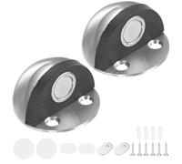 M METERXITY 2-Pack Floor Mounted Door Stops, Stainless Steel Half Dome Magnetic Gate Stopper with Plastic Rubber Bumper for Living Room/Bedroom/Bathroom, Wall Protector [Silver Tone]