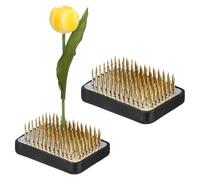 M METERXITY 2-Pack Flower Frog 2.05" x 1.34" Rectangle Copper Floral Arranger Pins Ikebana Holder W Rubber Base for Flower Arrangements/Craft Plant/Home Decor, Kenzan Fixed Tool [1.1cm Pins]