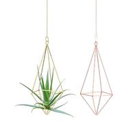 M METERXITY 2-Pack Hanging Air Plant Holders, Square Metal Geometric Hanging Tillandsia Holder with Metal Chain for Home Decor/Small Indoor Outdoor Plants [Gold Tone, Rose Gold, 7.5" H]