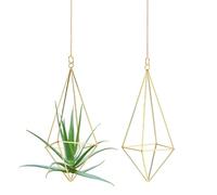 M METERXITY 2-Pack Hanging Air Plant Holders, Square Metal Geometric Hanging Tillandsia Holder with Metal Chain for Home Decor/Small Indoor Outdoor Plants [Gold Tone, 7.5" H]