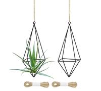 M METERXITY 2-Pack Hanging Air Plant Holders, Square Metal Geometric Hanging Tillandsia Holder with Rope for Home Decor/Small Indoor Outdoor Plant [Black, 7.5" H]