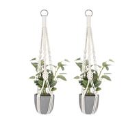 M METERXITY 2-Pack Macrame Plant Hanger, 36 Inch Hand Woven Hanging Basket Holder Handmade Cotton Rope Plant Net Pocket with 1 Net for Balcony Decor/Farmhouse Home Decor/Indoor Plants[White]