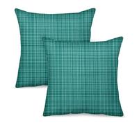 M METERXITY 2-Pack Outdoor Waterproof Throw Pillow Cover, 18x18 Inch Linen Weaving Texture Decorative Cushion Cover for Patio/Balcony/Garden, Water Resistant Pillow Case [Teal]