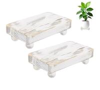 M METERXITY 2-Pack Plant Risers for Inside Pots, 15 x 9 Cm/5.91 x 3.54 Inch Wooden Tray for Bathroom/Farmhouse/Decor/Soap/Dish/Perfume/Kitchen, Pots Stand [White]