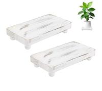 M METERXITY 2-Pack Plant Risers for Inside Pots, 20 x 11 Cm/7.87 x 4.33 Inch Wooden Tray for Bathroom/Farmhouse/Decor/Soap/Dish/Perfume/Kitchen, Pots Stand [White]