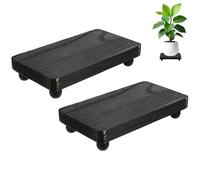 M METERXITY 2-Pack Plant Risers for Inside Pots, 20 x 11 Cm/7.87 x 4.33 Inch Wooden Tray for Kitchen/Bathroom/Farmhouse/Decor/Soap/Dish/Perfume, Pots Stand [Black]