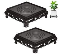 M METERXITY 2-Pack Plant Stand for Inside Pots, 10 Cm/3.94 Inch Plastic Plant Riser for Vase/Fishbowl/Flower Pot/Lamp/Redwood Base/Vintage Display Rack Decor [Dark Brown]