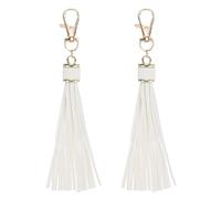 M METERXITY 2-Pack PU Leather Tassel 5.9 Inch Small Keychain Rust Faux Leather Tassels Charm White with Rings for DIY Crafts/Keychain/Earrings/Bracelets/Necklace