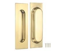 M METERXITY 2-Pack Recessed Finger Pulls, 4.72 Inch Inner Circle 304 Stainless Steel Sliding Closet Door Handles for Barn Door, Rectangular Flush Pulls Handles [Gold Tone]