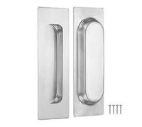 M METERXITY 2-Pack Recessed Finger Pulls, 4.72 Inch Square 304 Stainless Steel Sliding Closet Door Handles for Barn Door, Rectangular Flush Pulls Handles [Silver Tone]