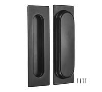 M METERXITY 2-Pack Recessed Finger Pulls, 5.90 Inch Inner Circle 304 Stainless Steel Sliding Closet Door Handles for Barn Door, Rectangular Flush Pulls Handles [Black]