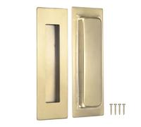 M METERXITY 2-Pack Recessed Finger Pulls, 5.90 Inch Square 304 Stainless Steel Sliding Closet Door Handles for Barn Door, Rectangular Flush Pulls Handles [Gold Tone]