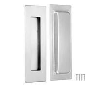 M METERXITY 2-Pack Recessed Finger Pulls, 5.90 Inch Square 304 Stainless Steel Sliding Closet Door Handles for Barn Door, Rectangular Flush Pulls Handles [Silver Tone]