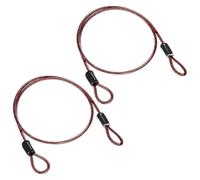 M METERXITY 2-Pack Security Cable Lock, 6.56FT PVC Coated Steel Luggage Lock Wire Rope with Double Loop for Outdoor Travel/Gate/Bike, Cut-Resistant Braided Steel Cable [Red]