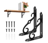 M METERXITY 2-Pack Shelf Brackets, 5 Inch Long l Shape Iron Wall Mount Shelf Support Bracket with Mounting Hardware 120 lbs Load Capacity for Home/Kitchen/DIY Decorative [Black]