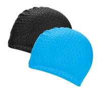 M METERXITY 2-Pack Silicone Teardrop Swim Cap, 7.5" Opening 7.1" H Durable Swimming Hat Unisex Non-Slip Waterproof Swimming Caps for Pool Training/Triathlon [Black and Lake Blue]