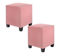 M METERXITY 2-Pack Square Ottoman Cover, 13 x 13 x 15 Inch Stretchable Corn Velvet Fabric Ottoman Slipcover Footstool Protector with Elastic Bottom for Living Room/Indoor [Pink]