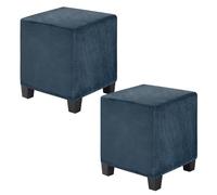 M METERXITY 2-Pack Square Ottoman Cover, (15-18) x(13-18) x(13-18) Inch Stretchable Velvet Fabric Ottoman Slipcover Footstool Foot Rest Protector with Elastic Bottom[Navy]