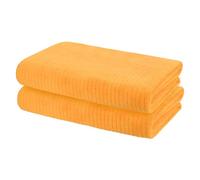 M METERXITY 2-Pack Stripe Large Bath Sheets, 35 x 70 in Luxury Soft Coral Fleece Bath Towel with Absorbent Quicker to Dry No Lint for Shower/Suana/Pool/Yoga/Beach [Yellow]