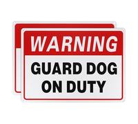M METERXITY 2-Pack Warning - Guard Dog on Duty Sign, 14 x 10 Inch Rust Free Beware Of Dog Sign for Business Waterproof Aluminum Reflective Sign for Courtyard/Pool [Red on White]