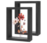 M METERXITY 2-Pack Wooden Pressed Flower Frame, 3.5 x 5 Inch Double Acrylic Floating Picture Frame for Dried Flowers/Tabletop/DIY/Handicrafts [Black]