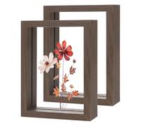 M METERXITY 2-Pack Wooden Pressed Flower Frame, 3.5 x 5 Inch Double Acrylic Floating Picture Frame for Dried Flowers/Tabletop/DIY/Handicrafts [Walnut Color]
