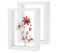 M METERXITY 2-Pack Wooden Pressed Flower Frame, 3.5 x 5 Inch Double Acrylic Floating Picture Frame for Dried Flowers/Tabletop/DIY/Handicrafts [White]