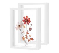 M METERXITY 2-Pack Wooden Pressed Flower Frame, 5 x 7 Inch Double Acrylic Floating Picture Frame for Dried Flowers/Tabletop/DIY/Handicrafts [White]