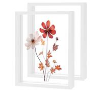 M METERXITY 2-Pack Wooden Pressed Flower Frame, 6 x 8 Inch Double Acrylic Floating Picture Frame for Dried Flowers/Tabletop/DIY/Handicrafts [White]