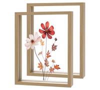 M METERXITY 2-Pack Wooden Pressed Flower Frame, 6 x 8 Inch Double Acrylic Floating Picture Frame for Dried Flowers/Tabletop/DIY/Handicrafts [Wood Color]
