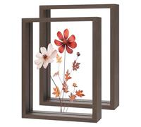 M METERXITY 2-Pack Wooden Pressed Flower Frame, 6 x 8 Inch Double Acrylic Floating Picture Frame for Dried Flowers/Tabletop/DIY/Handicrafts [Walnut Color]
