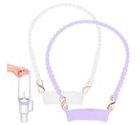 M METERXITY 2-PackWater Bottle Handle, 15.7 Inch Silicone Portable Water Bottle Sling Carrier, Holder with Straps for Stanley Cup/Most 8-40oz Cups Accessories [White/Purple]